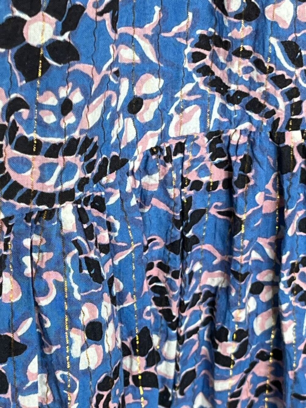 Cleobella Autumn Ruffle Blue Paisley Midi Dress Small Organic Cotton Pockets - Picture 9 of 11